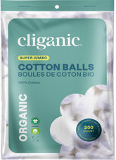 Cliganic Organic Super Jumbo Cotton Balls 200 count for makeup removal and skincare