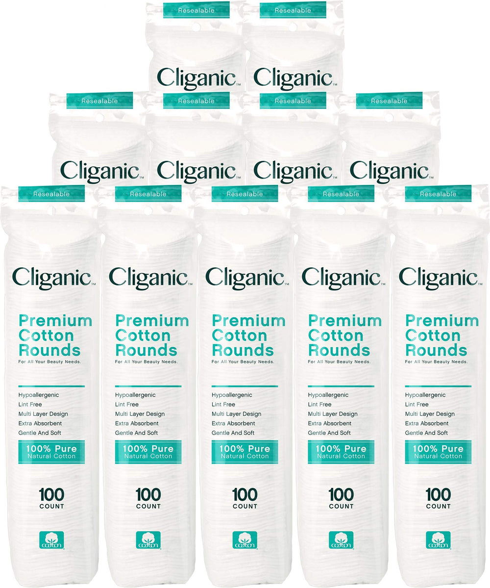 Cliganic Premium Cotton Rounds for Face, bulk 1200, soft and lint-free.