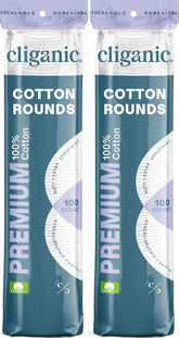 Cliganic Premium Cotton Rounds for Face packaging image, showing soft, lint-free presentation.