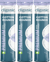 Cliganic Premium Cotton Rounds packaging shown for easy makeup removal.