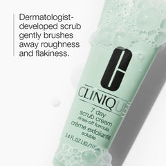Clinique 7 Day Daily Gentle Exfoliator cream texture close-up shows gentle silica exfoliation.