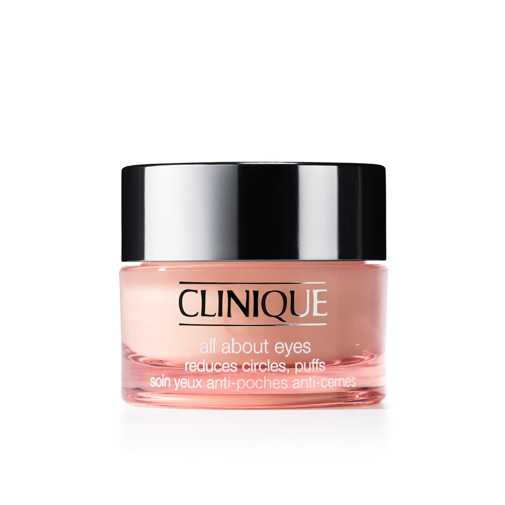 Clinique All About Eyes lightweight eye cream jar for refreshing under-eye hydration.