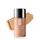 Clinique Even Better Foundation bottle close-up showing creamy texture and shade accuracy.