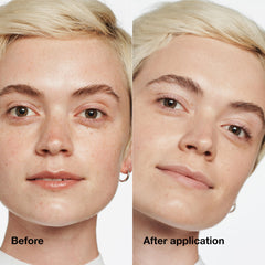 Close-up shows creamy texture and flexible coverage for dry and oily skin.