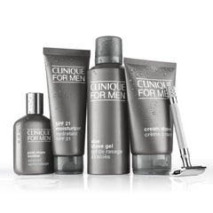 Clinique For Men Aloe Shaving Gel application shows smooth glide before shaving.
