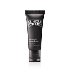 Clinique For Men anti-age eye cream tube closeup highlighting hydrating formula for the eye area