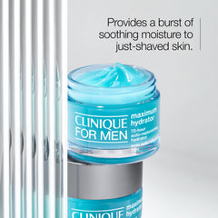 Clinique for Men Maximum Hydrator swatch shows gel-cream texture on skin.