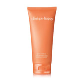 Clinique Happy Body Cream bottle shows citrus and floral notes for daily hydration
