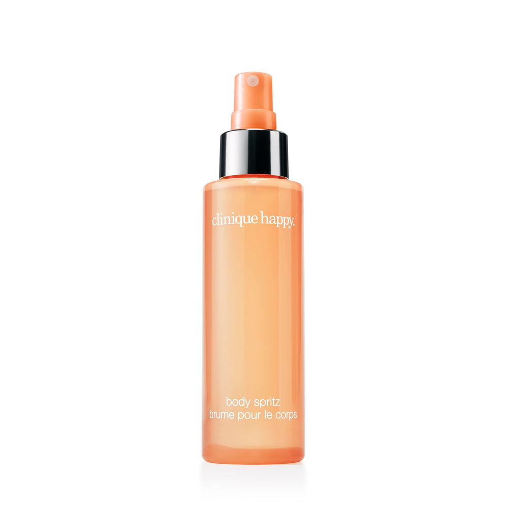 Clinique Happy Body Spritz bottle with grapefruit notes for a refreshing start.