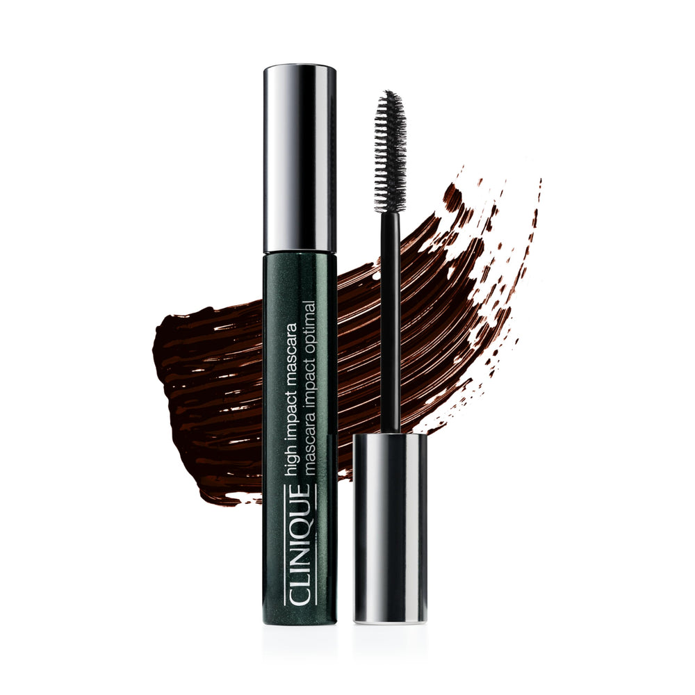 Clinique High Impact Mascara bottle and wand for defined, buildable volume.