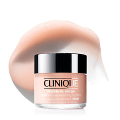 Clinique Moisture Surge jar close-up shows deep hydration for all skin types
