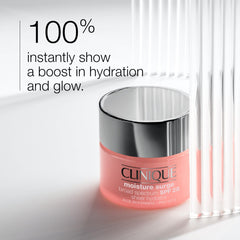 Clinique Moisture Surge SPF 28 packaging on a clean vanity for daily use