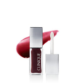 Clinique Pop Lip + Cheek Oil on lips delivering a dewy color