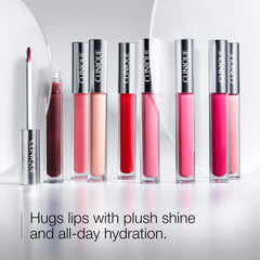 Skin swatch showing pigment and versatility of Clinique Pop Plush Gloss