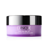 Clinique Take The Day Off cleansing balm jar melts makeup on contact for a silky cleanse.
