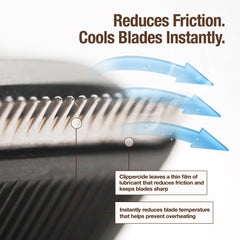 Clippercide disinfectant spray applied to clipper blades between clients.