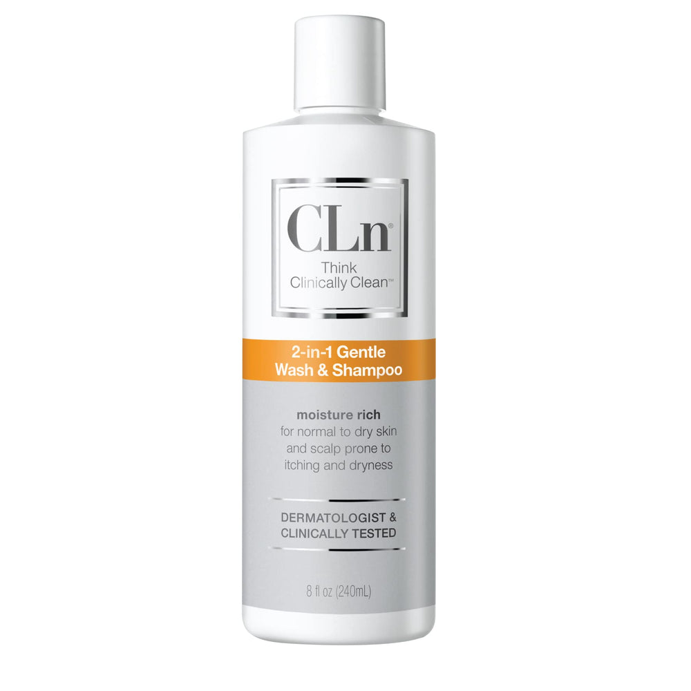 CLn 2-in-1 Gentle Wash bottle pour highlighting fragrance-free cleansing for sensitive skin