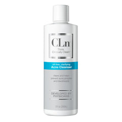 CLn Acne Cleanser bottle highlighting 0.5% salicylic acid for clearer pores.