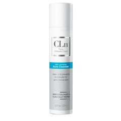 CLn Acne Cleanser bottle pour showing oil-free cleansing for acne-prone skin.