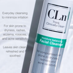 CLn facial cleanser texture closeup reveals hydrating glycerin-rich formula.
