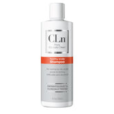 CLn Shampoo bottle pour shows easy application for a clarifying cleanse on an oil-prone scalp.