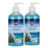 Clorox Scentiva jabón líquido para manos, frente de la botella, aroma tropical que refresca