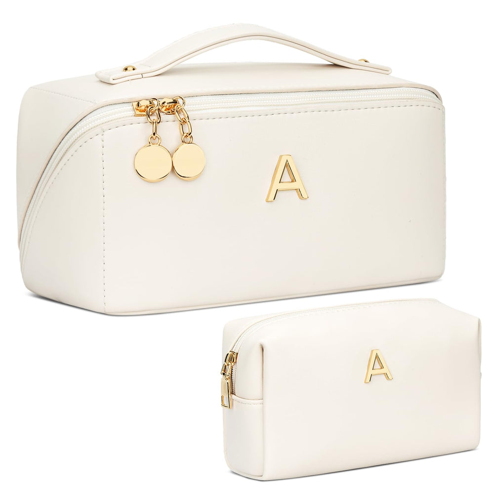 CloudWINGS initial makeup bag set in beige showcasing personalized style and organized storage.