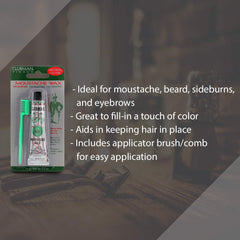 Clubman moustache wax hang-pack with brush demonstrates easy-on, easy-off styling.