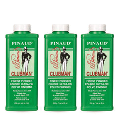 Clubman Pinaud Finest Powder front view, 9 oz pack for all-day dryness.