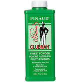 Clubman Pinaud Finest Powder tin close-up showing classic branding and silky texture.