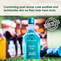 Hands apply Gent’s Gin aftershave for a cooling, refreshing post-shave experience.