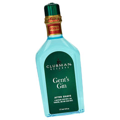 Clubman Pinaud Gent’s Gin bottle front, presenting a refreshing gin-lime-cedar scent after shaving.