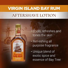 Clubman Pinaud Virgin Island Bay Rum splash demonstrates easy post-shave refresh.