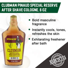 Clubman Special Reserve close-up — rich wood and citrus define the masculine scent.