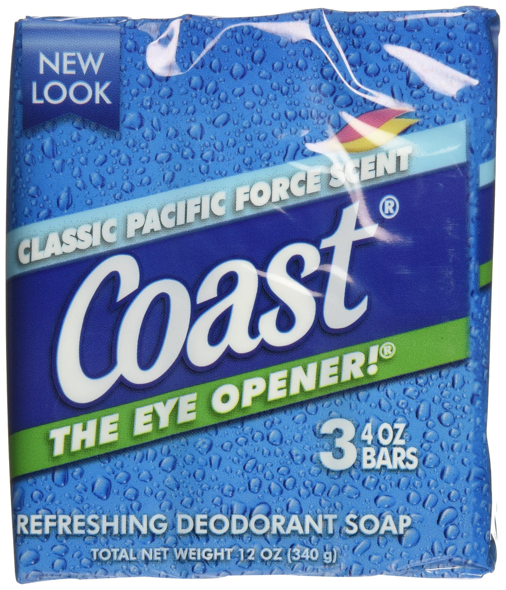 Coast Jabon Original Blue: tres barras en presentación para uso diario suave.