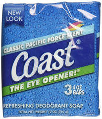 Coast Jabon Original Blue: tres barras en presentación para uso diario suave.