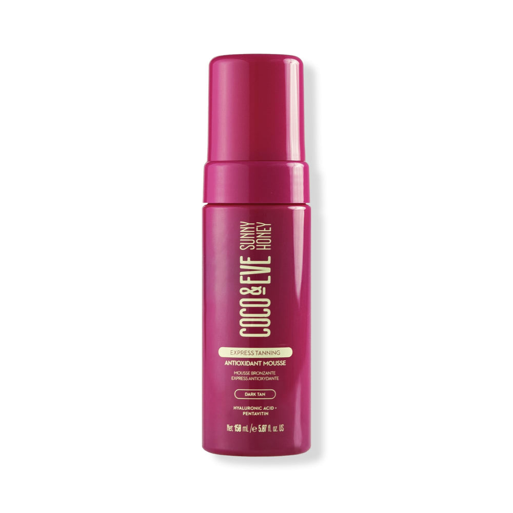 Coco & Eve Express Tanning Mousse bottle shows fast, streak-free color development.