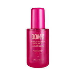 Coco & Eve firming tan prolonging oil bottle showing a glowing tan benefit