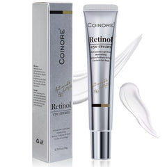 Coinore Retinol Under Eye Cream bottle closeup showing premium eye care formula for delicate skin