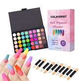 COLAYERIST 40-color nail pigment palette with neon shades for vibrant gradient nails.