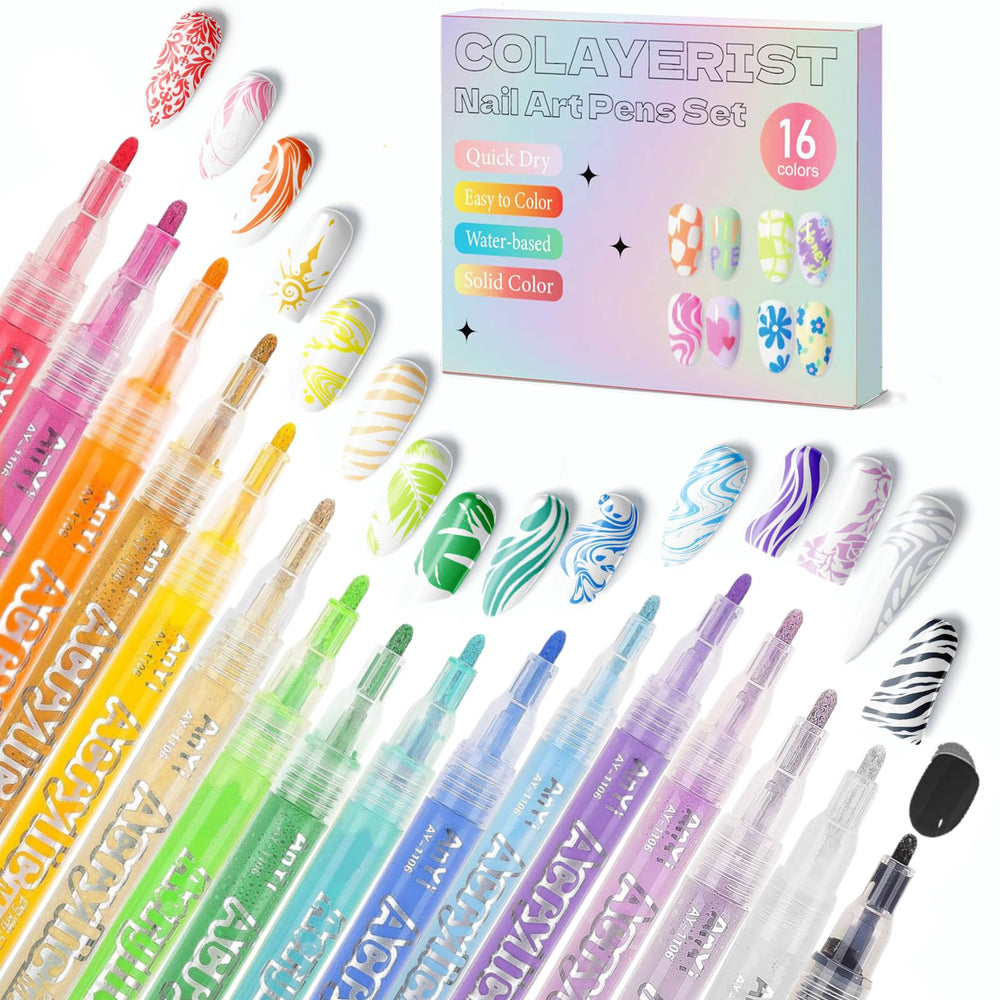 COLAYERIST Nail Art Pens 16 colors for versatile DIY nail designs at home