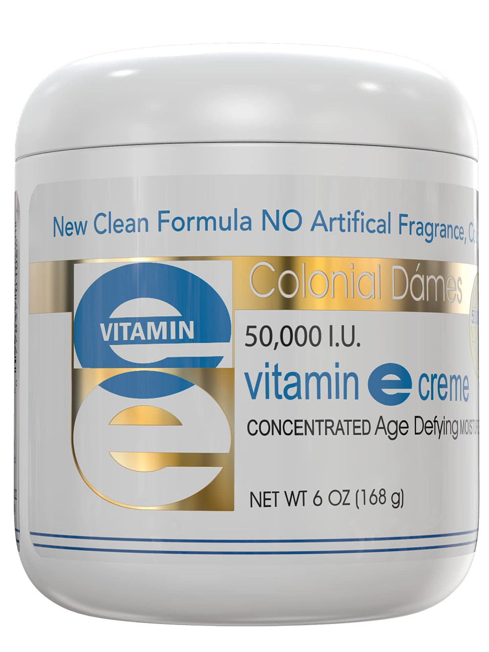 Colonial Dames crema Vitamina E 50000 UI, frasco para hidratación diaria.