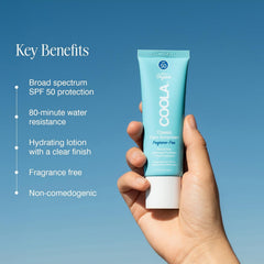 COOLA SPF 50 applied under makeup for seamless layering and a smooth base