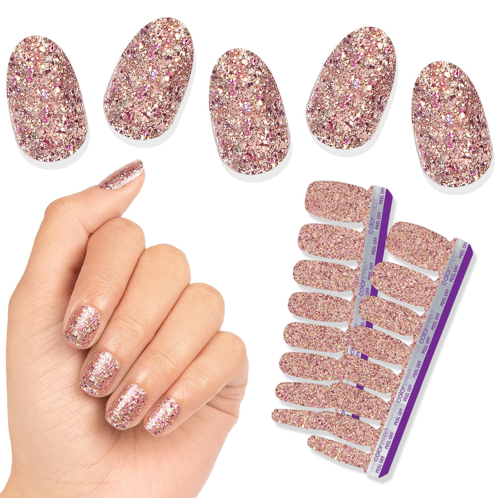 Color Street Tokyo Lights nail strips with glitter finish for a glamorous night-out manicure