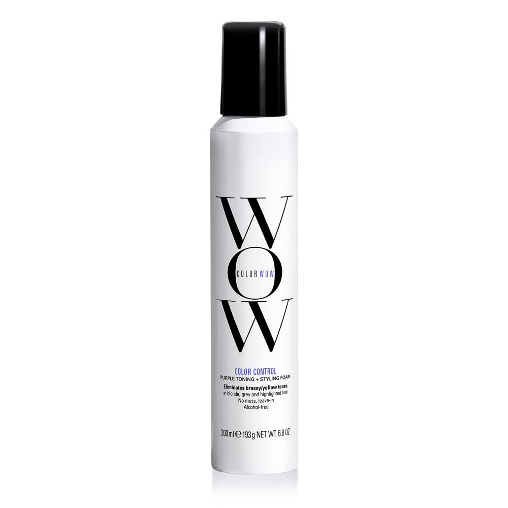 COLOR WOW Color Control Purple foam close-up on bottle cap neutralizing brassy tones.