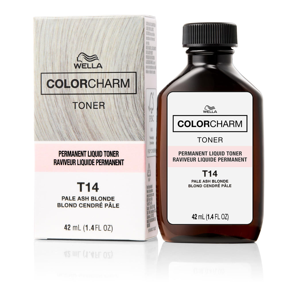 COLORCHARM brass-neutralization bottle helps cooler blonde tones.