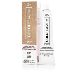 COLORCHARM Permanent Creme Toner T38 Ivory swatch neutralizes brass for cool blonde tones