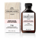 COLORCHARM Permanent Liquid Toner bottle pour demonstrating controlled brass neutralization at home