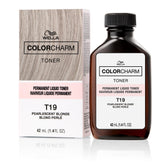 COLORCHARM Permanent Liquid Toner bottle pour for brass neutralization.