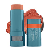 Colorescience Color Balm on lips swatch shows Golden Hour color with mineral SPF protection